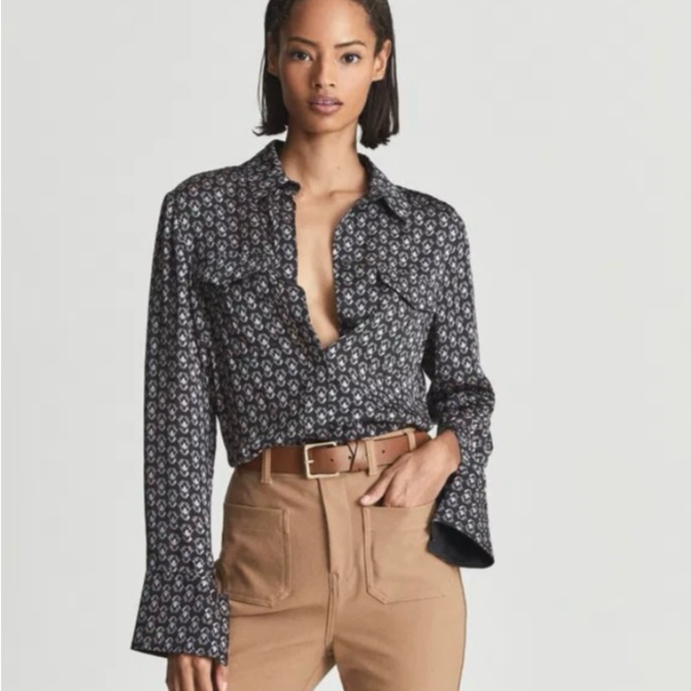 Reiss Lola Print Blouse Black Print Size 0 US